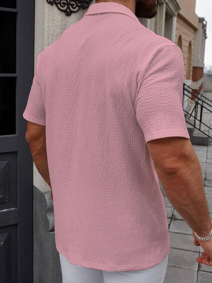 Image of COMBRAIDED Men's Regular Fit Cotton Blend Shirts | Half Sleeve Solid Pattern | Casual Wear for Everyday Style