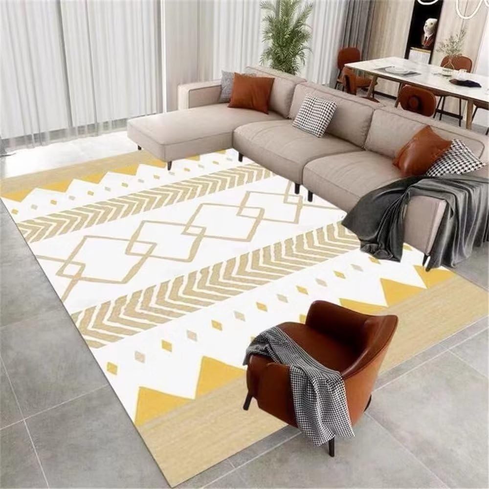 Tapis motif de rayures triangulaires jaune en format 80x160cm résistant