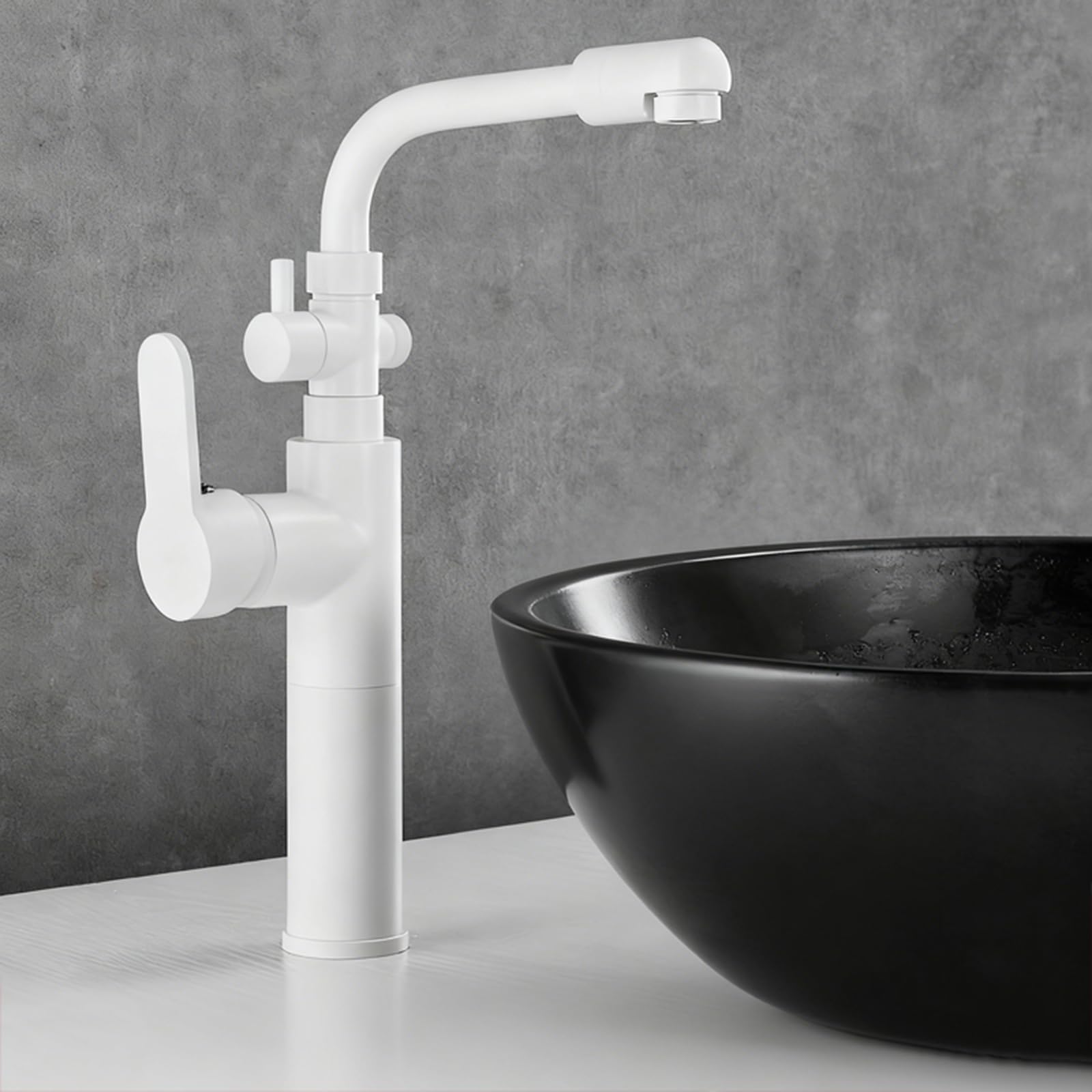 Rubinetto per Lavatrice Doppia Uscita Rubinetti Bagno Da Appoggio Miscelatore Lavabo Monoforo Acqua Calda E Fredda,Bianco