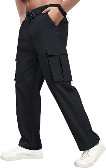 Men's Casual Cargo Pants Loose Fit Baggy Straight Leg Sweatpants Outdoor Work Hiking Jogger Pants with 6 Pockets