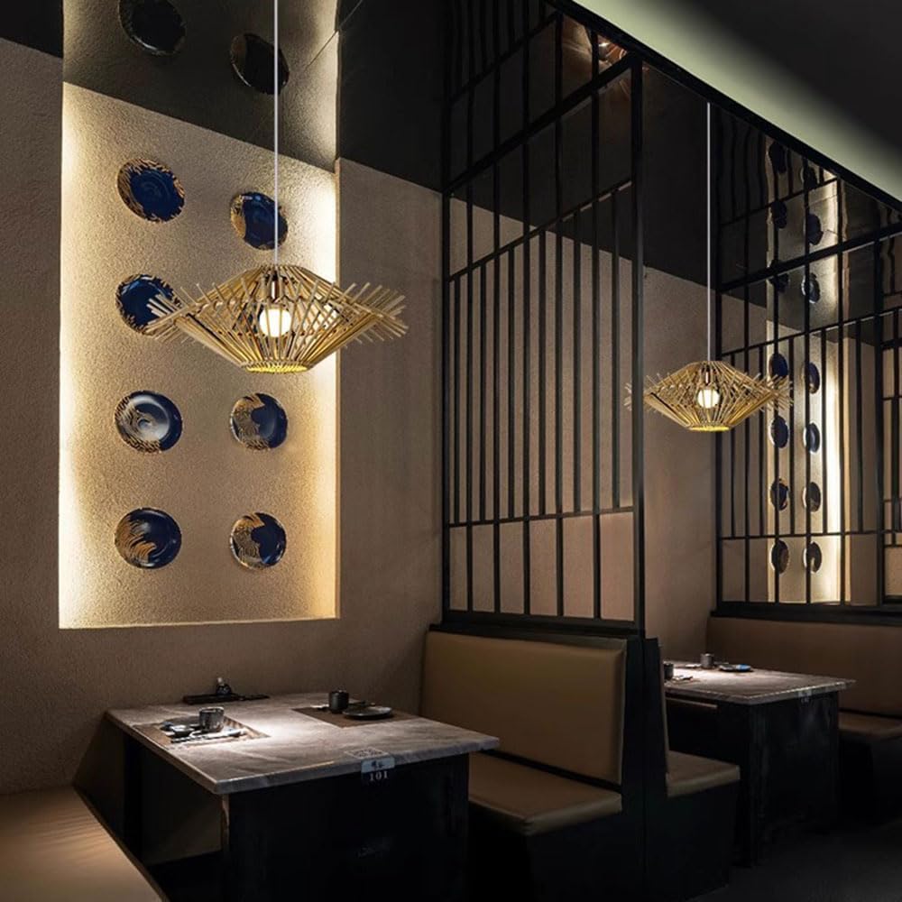 Lampada da soffitto a Nido d'uccello in Rattan, Confezione da 1, in Vimini Cavo di bambù, per Ristorante, Illuminazione in Vimini per Soggiorno, Camera da Letto, Sala da Pranzo