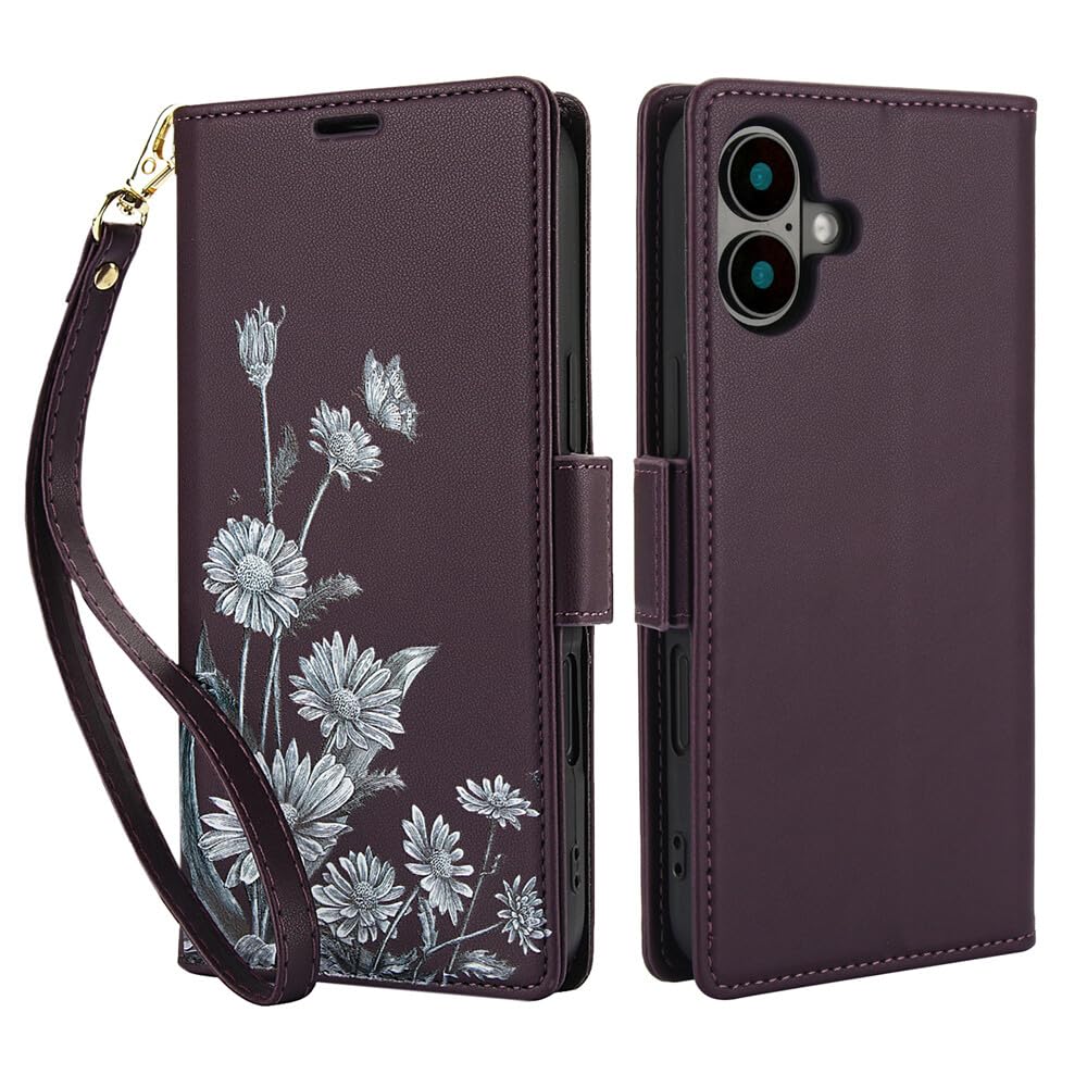 Generic Étui compatible avec iPhone 6/6S (couleur : violet foncé) Étui portefeuille à rabat en cuir avec fleur