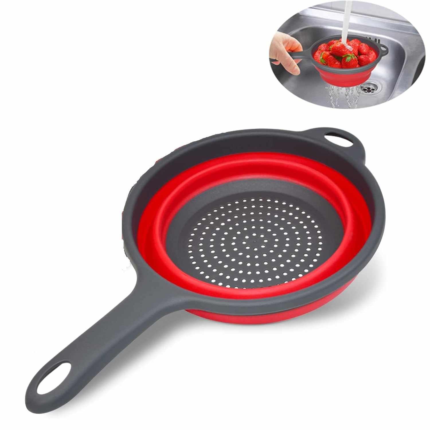 CHEFZOCO Colador plegable para cocina, Escurridor de pasta, Escurridor de Verdura, Escurridor Plegable para Ollas, Escurridor para cocina, Libre de BPA, Silicona, Apto para lavavajilla, Con Mango