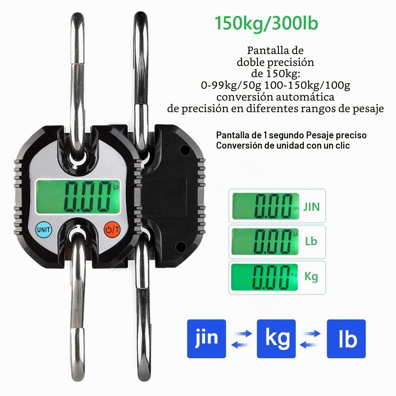 Rhorawill Bascula Digital Viaje Digital Balanza Báscula de Equipaje Báscula de Pesca, Hasta 150 kg, Bascula Viaje con Pantalla LCD y 2 Ganchos Desmontables, Para Viaje, Pesca, al Aire Libre (Negro)