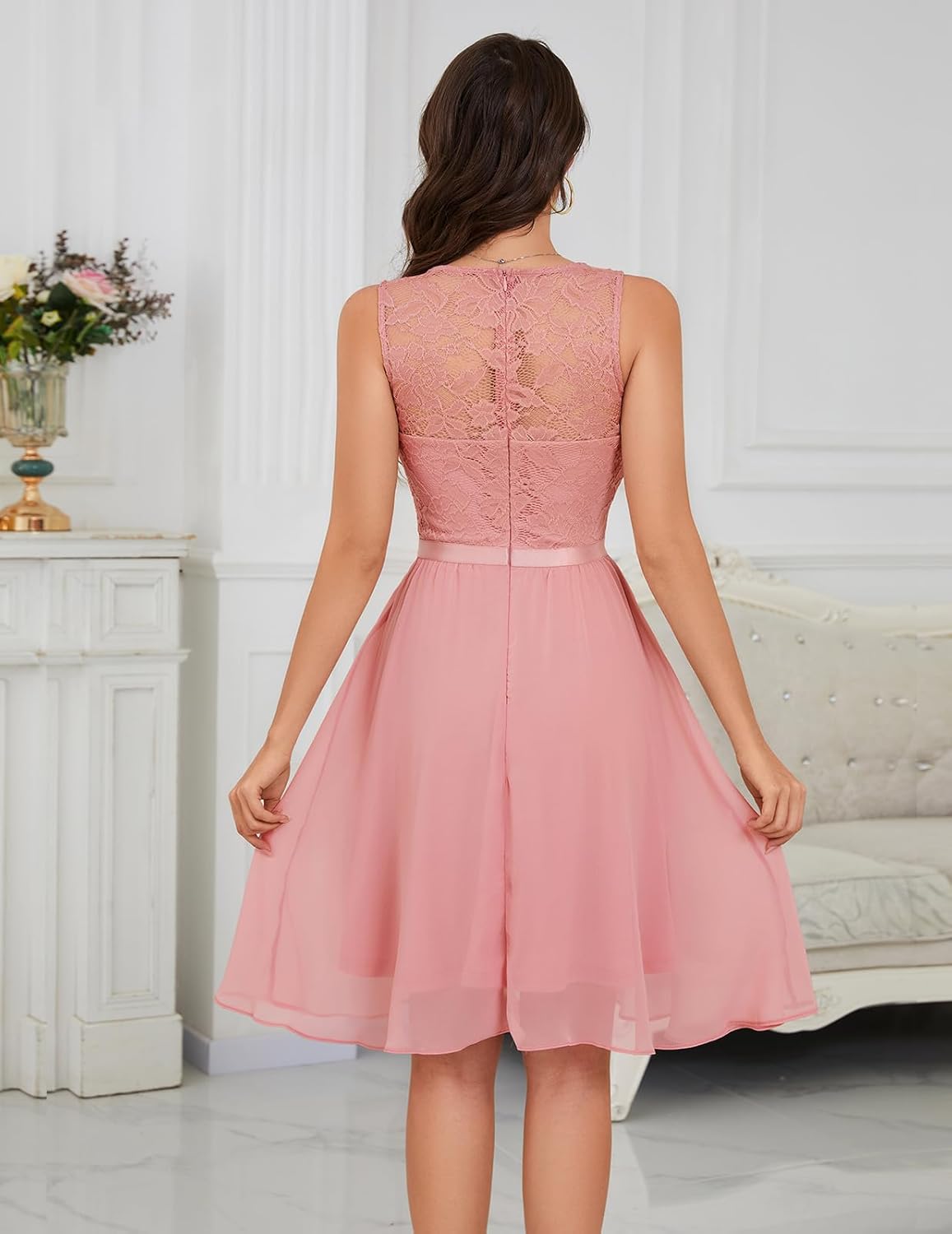 Meetjen Women's Cocktail Party Dresses 2025 Handkerchief Hem Lace Formal Wedding Guest Bridesmaid Fancy Prom Dress - Image 4