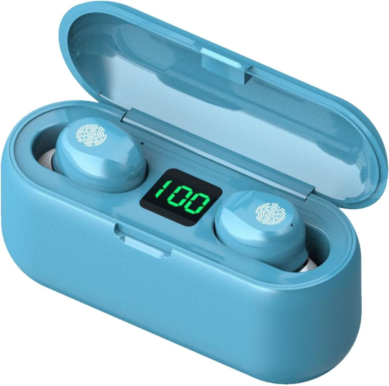 Wireless Earbuds, 5.2 Headphones with Charging Case and Mics, Earbuds Wireless Noise Cancelling Power Display for Sports/Working (Blue)