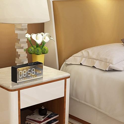 Miniatura 7 de KouRy Reloj despertador para dormitorio, 2 alarmas, reloj de pantalla LED grande, control remoto, volumen ajustable, regulable, repetición, reloj