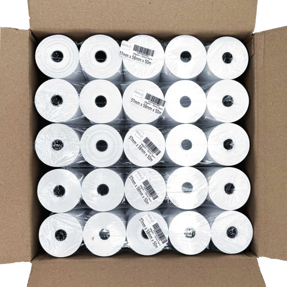 Thermorollen 57 mm X 50 m lang, Ø 59 mm 48 g BPA freies Thermopapier mit Endmarkierung, z. B. für Quorion QTouch 8, Olympia CM 911 / CM 912, Olympia CM 941, Star TSP-212-24 / TSP-242-24 u. v. a.