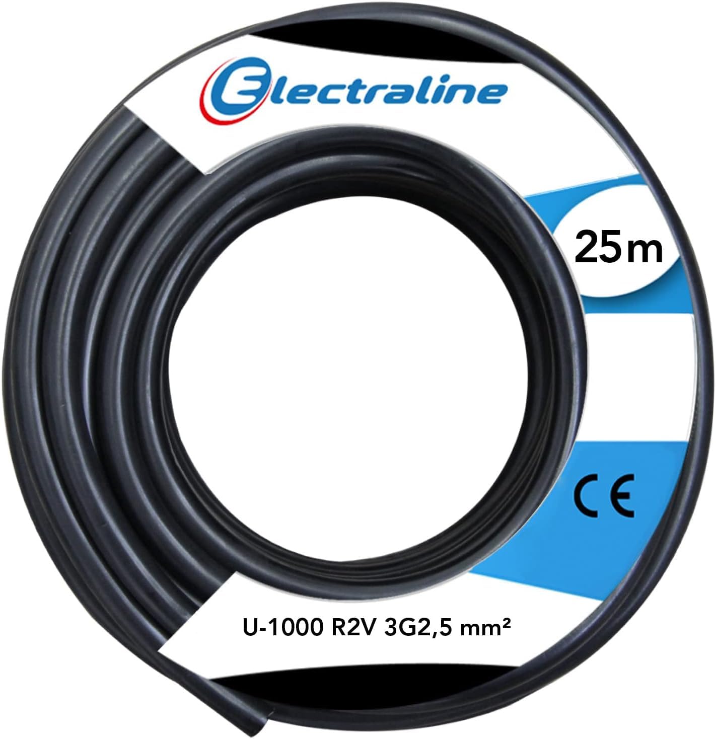 Electraline 20218288D Couronne U-1000 R2V 3x2,5mm², 25 mètres & 20218278D Couronne de Câble U-1000 R2V 3G1,5 25M, Noir