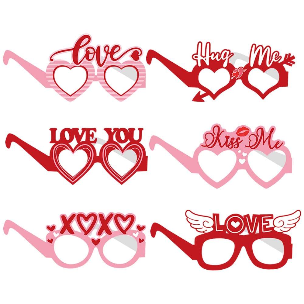 12pcs Valentines Eyeglasses for Kids Adults, Pink Red Valentines Day Photo Booth Props Love Heart Glasses Valentines Costume Accessories Eyeglasses Frame Selfie Party Favors