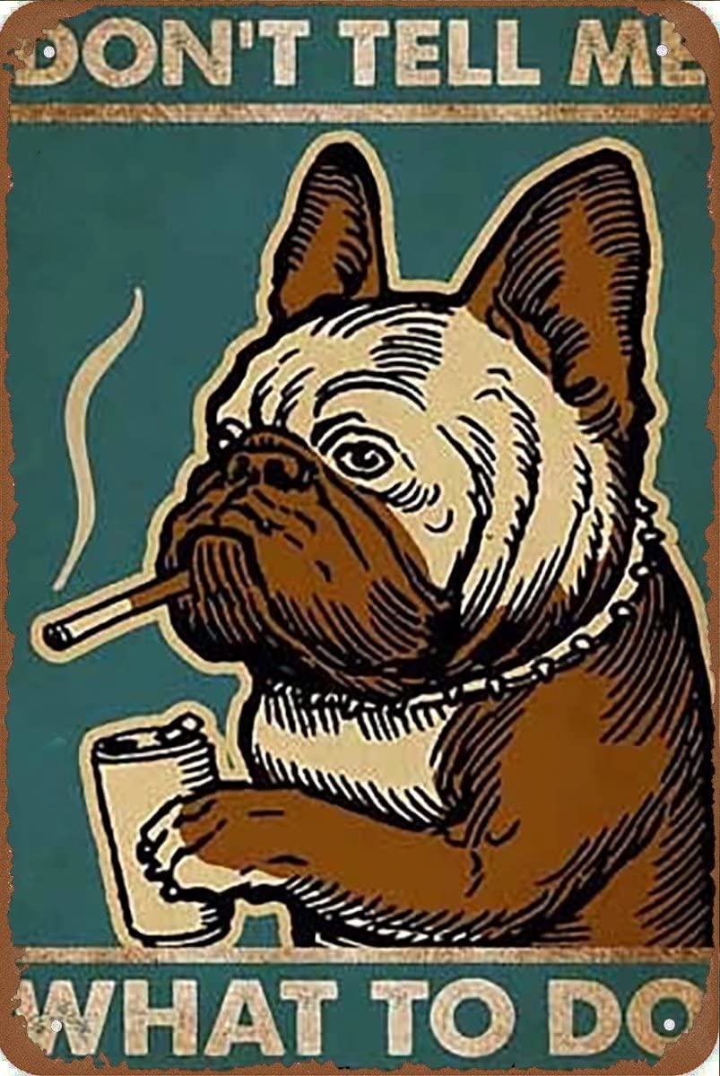 Plaque en métal avec motif bouledogue français, café, rétro, vintage, affiche en métal, décoration murale, 20,3 x 30,5 cm