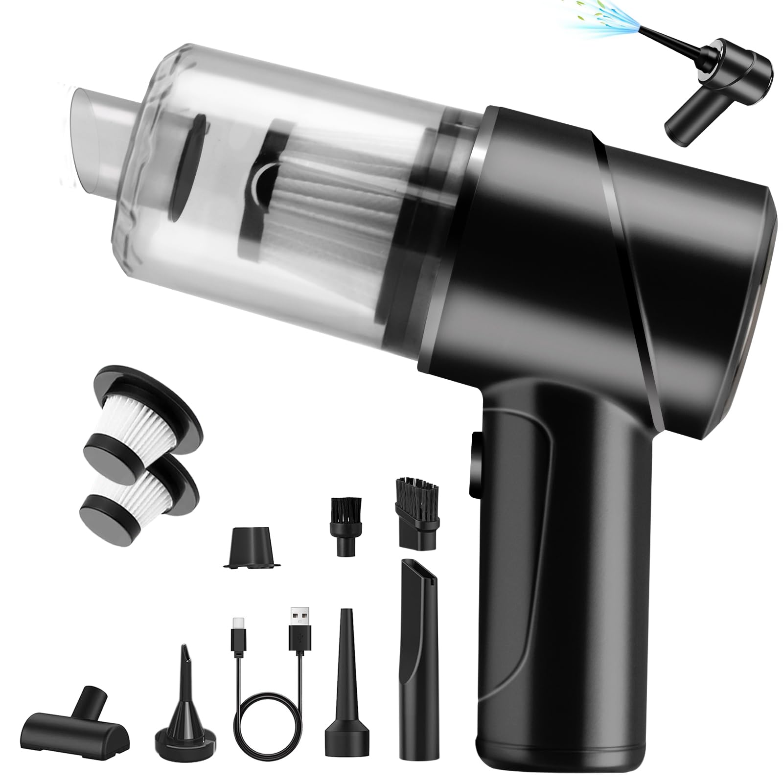 AGARELE Wireless Handheld Vacuum Cleaner, 12000Pa Car Vacuum Cleaner, Wireless 3-in-1 Vacuum Cleaner & Air Blower & Pump, Multifunctional Handheld Vacuum Cleaner with Brush for Car, Office, Home