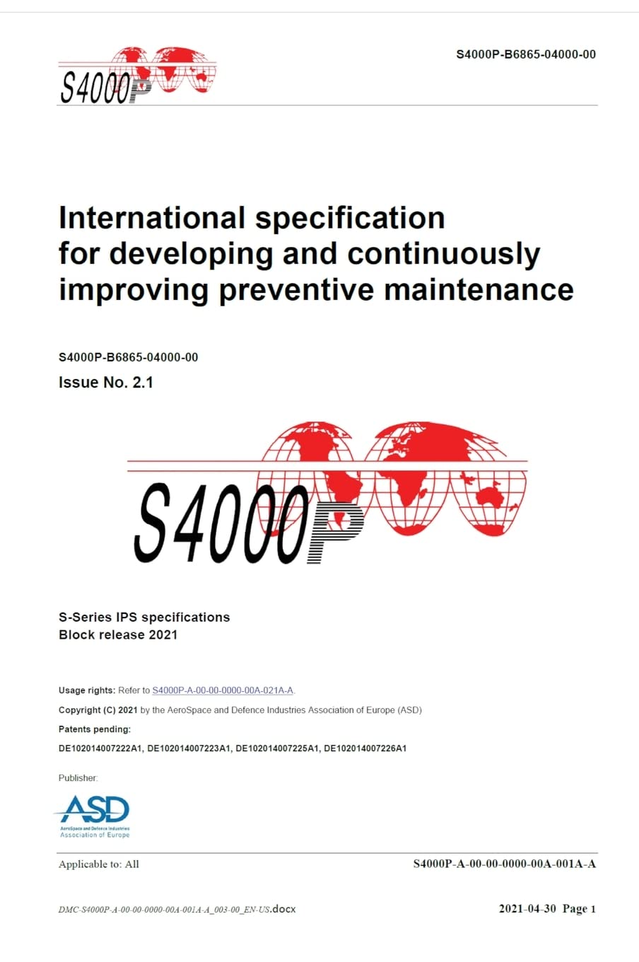 S4000P Issue 2.1 S-Series 2021 maintenance préventive