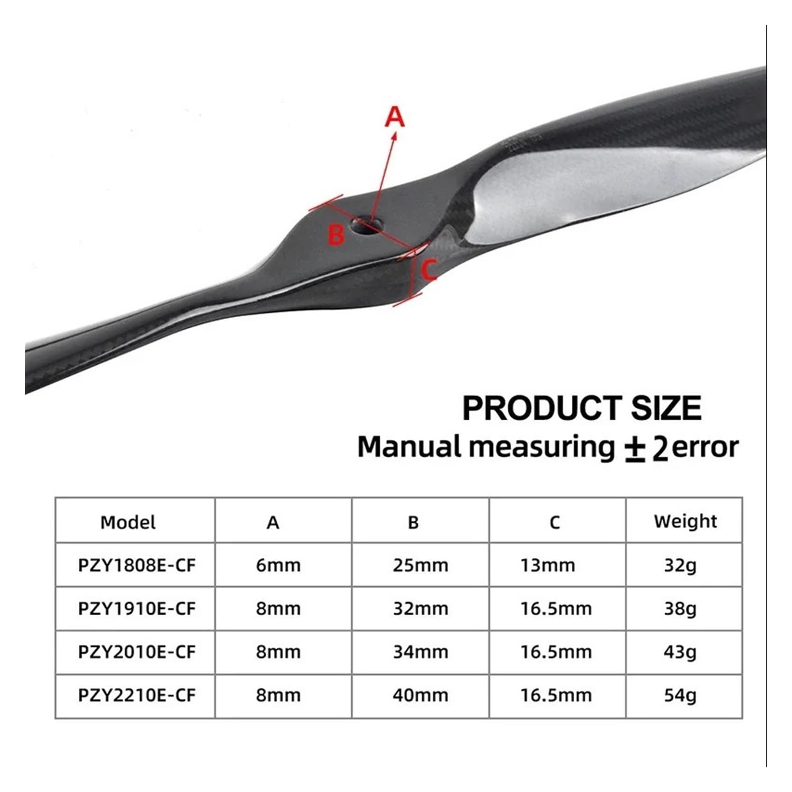 Hélice de avión RC Fibra Carbono 18x8 19x10 20x10 22x10 Tejido aeroespacial, Compatible con Motores(1808E-CF)