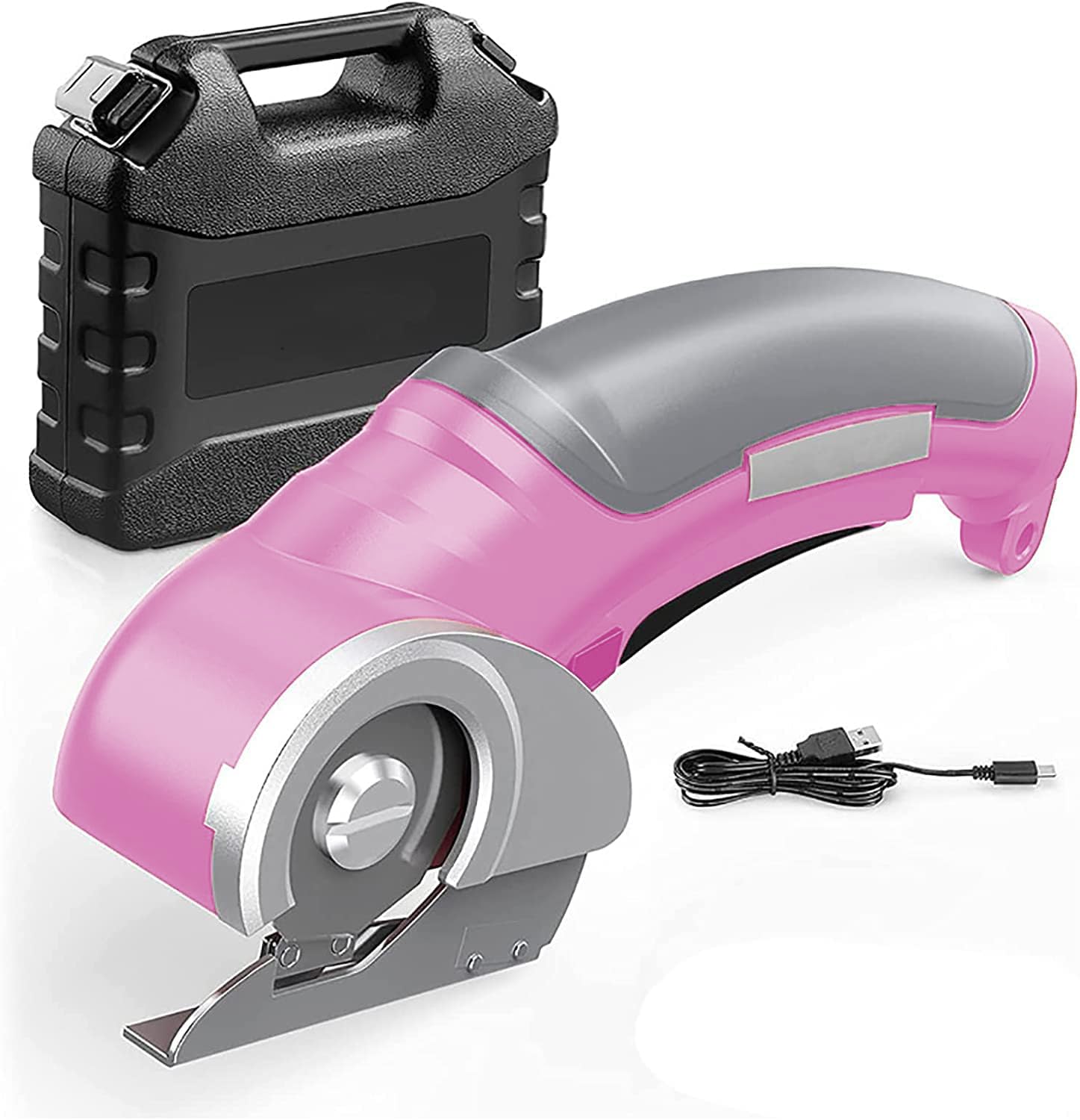 FHRKA Electric Scissors Cloth and Cardboard, 2000mAh Cordless Handheld Round Scissors Rotary, Rechargeable Leather Fabric Cutting Tool (Pink)