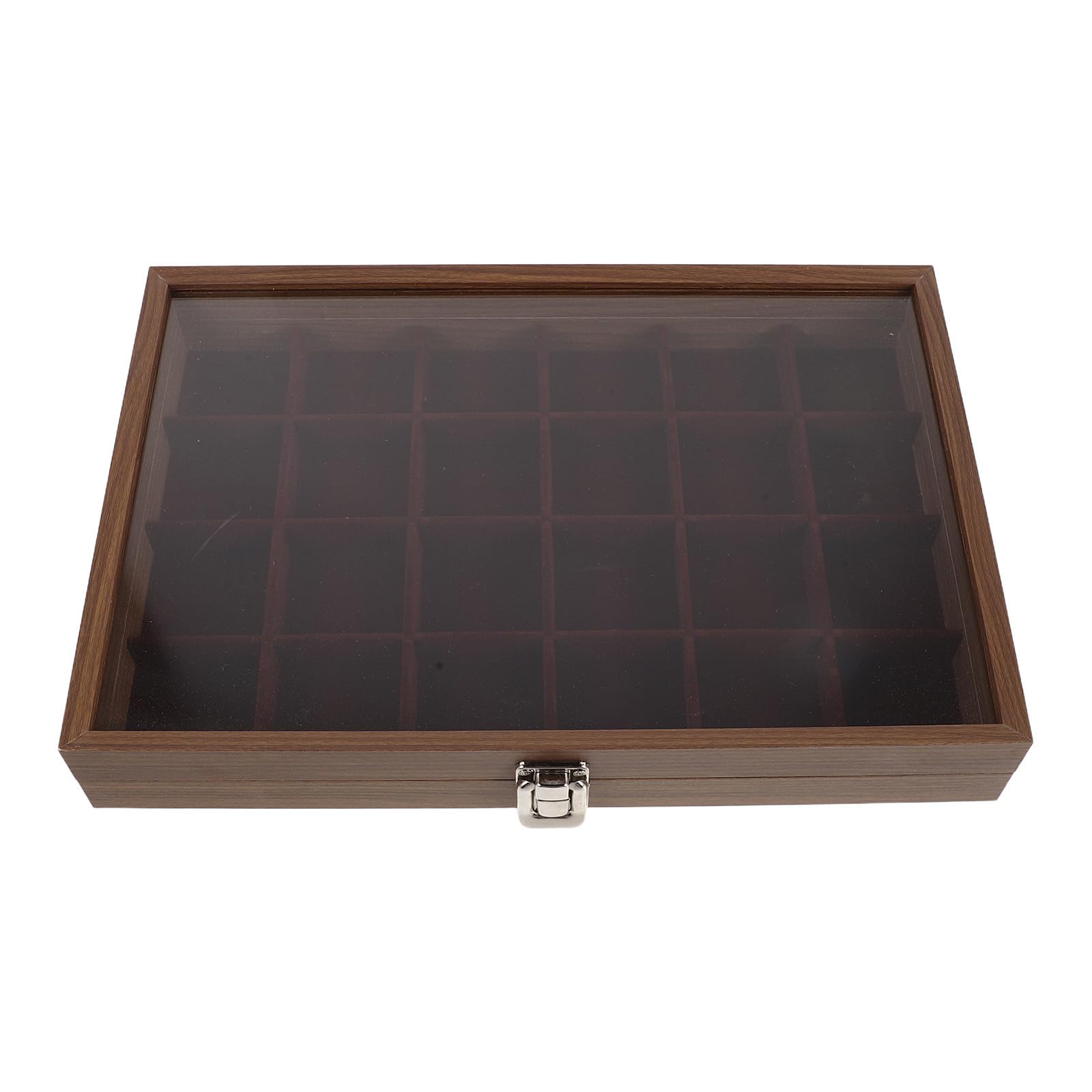 Boîte de Rangement Élégante Couvercle Transparent avec 24 Compartiments en Plastique et Velours pour Protection Poussière et Dommages pour Pierres et Minéraux pour Exposition