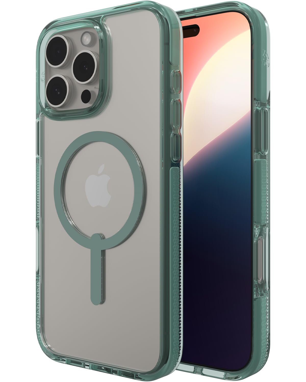 ZAGG Santa Cruz Snap Case for iPhone 16 Pro Max – MagSafe Compatible, 13ft Military-Grade Drop Protection, Graphene Reinforced, Lightweight, 70% Recycled Content, Clear with Color Accents, Green