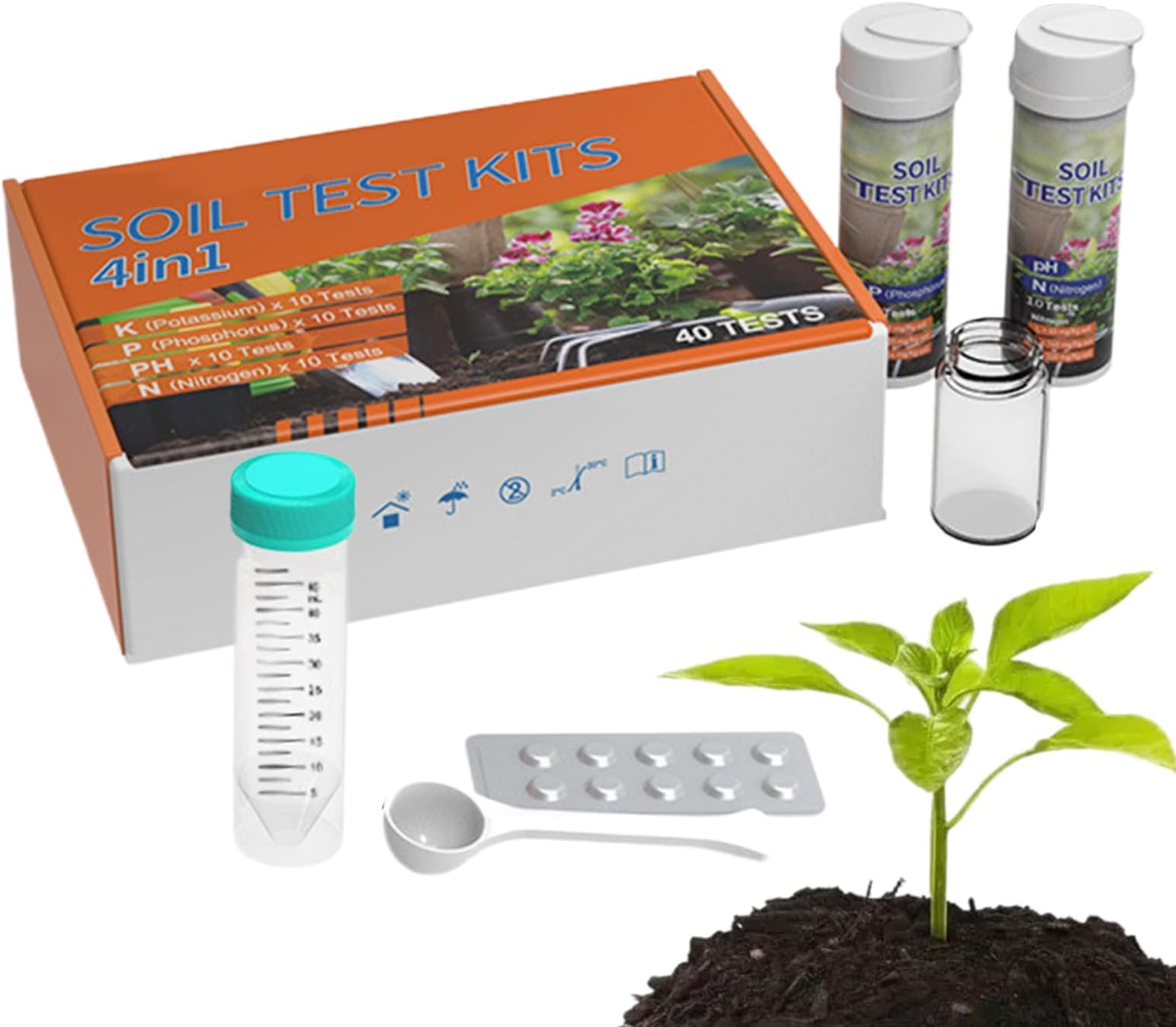Soil Test Kit - 4-in-1 Tester, Nutrient Analyzer, pH Moisture Light with Quick Results, Soil Testing Kit for Grass, Gardening Supplies, Vegetable Flower, Analyzer with Easy Use for Vines Farms Lawns