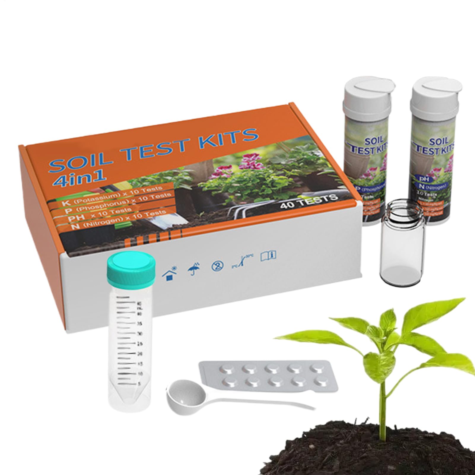 Soil Test Kit - 4-in-1 Tester, Nutrient Analyzer, pH Moisture Light with Quick Results, Soil Testing Kit for Grass, Gardening Supplies, Vegetable Flower, Analyzer with Easy Use for Vines Farms Lawns