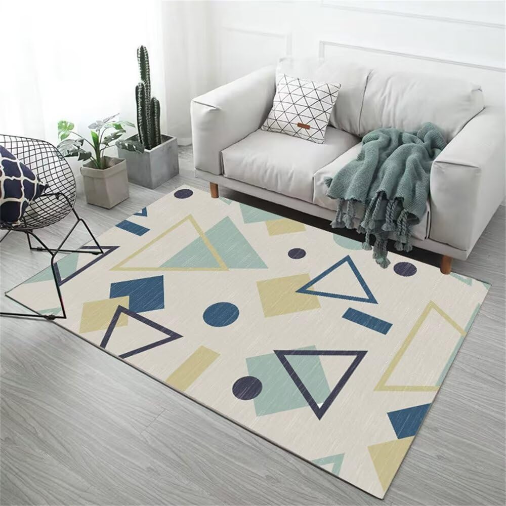 Tapis de lit bleu 60x110cm aux motifs géométriques et textures douces pour décoration