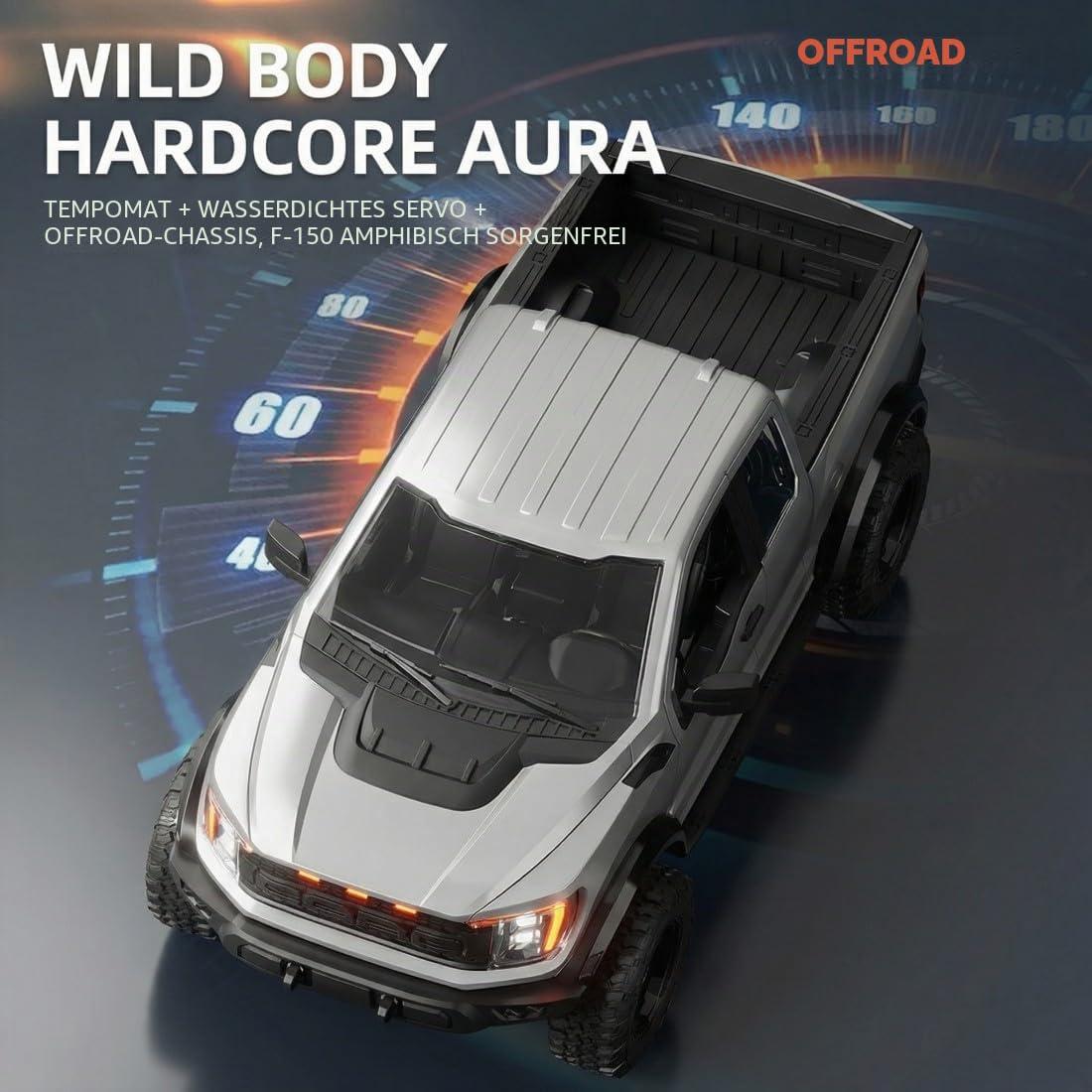 F-150 Raptor 4WD RC Truck 1:12 Ferngesteuerter Auto Offroad-Pickup Mit High-Speed-Motor, LED Beleuchtung Und Einzelradaufhängung (R12-01Q / Tarnmuster Grün / 3 Akkus)