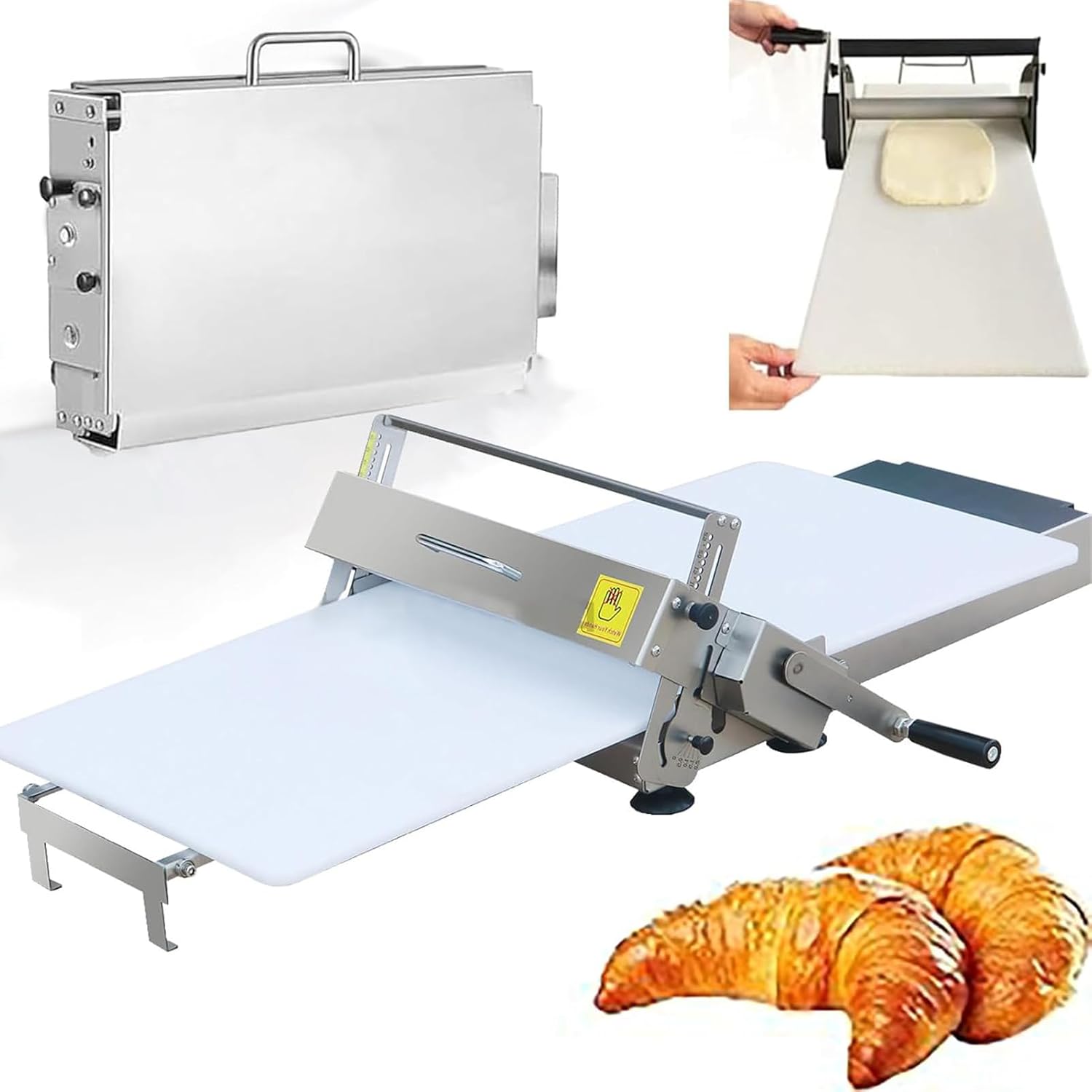 Manual Foldable Stainless Steel Pastry Roller Dough Cutter for Bakery Pizza Croissant Commercial Use at Home Adjustable Thickness 0.5-17.5 mm/0.5-27 mm
