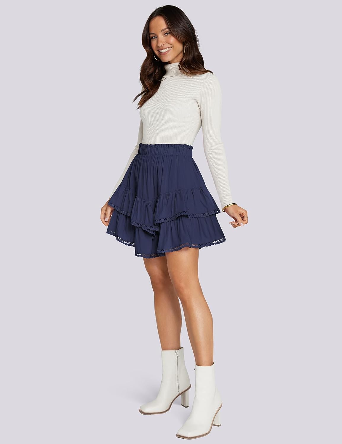 TARSE Womens Flowy Shorts High Waist Pleated Mini Skirts Casual Boho Ruffle Tiered Skorts Cute Versatile Fashion Shorts - Image 4