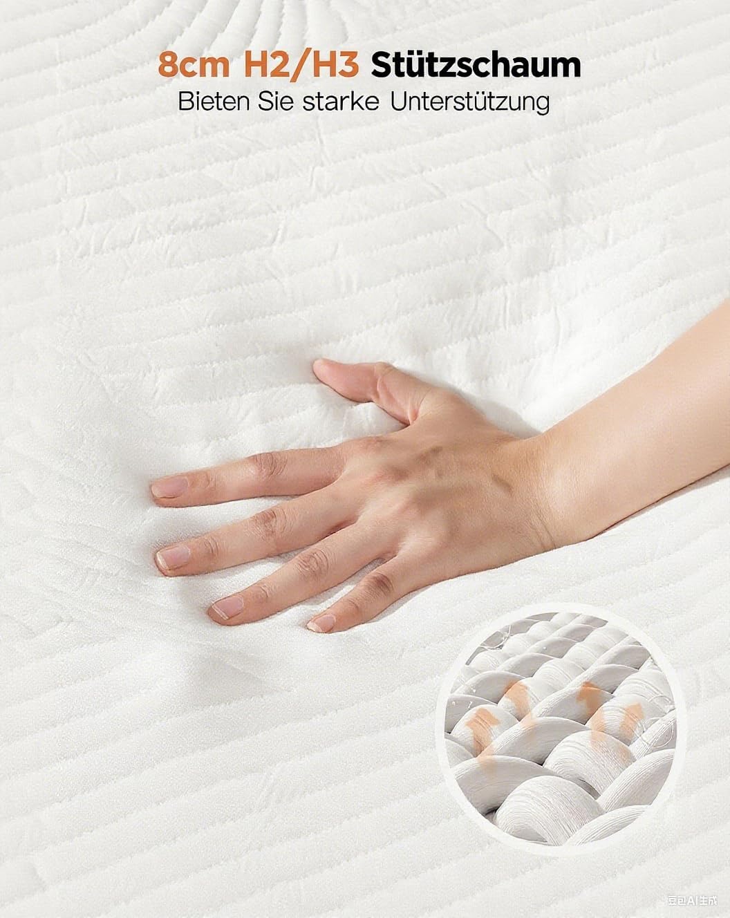 Matratzen Topper 180x200cm H2/H3, 8CM Höhe Matratzentopper für Schlafsofa Bett, Boxspringbett, Wohnwagen, Schlafsofa, Rutschfester Unterlagen Mattress Topper für Matratzen, Öko-TEX Zertifiziert
