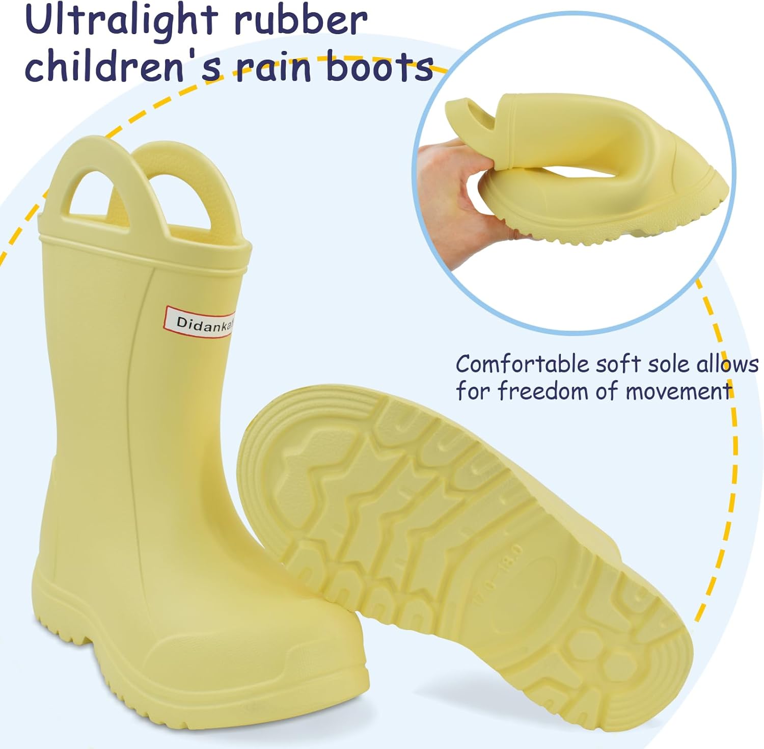 Kids Rain Boots for Girls & Boys EVA Rain Boots - Lightweight Waterproof Wellies with Pull-On Handles, Anti-Slip Sole, Easy On/Off Mid Calf Boots (Toddler/Little Kid/Big Kid)