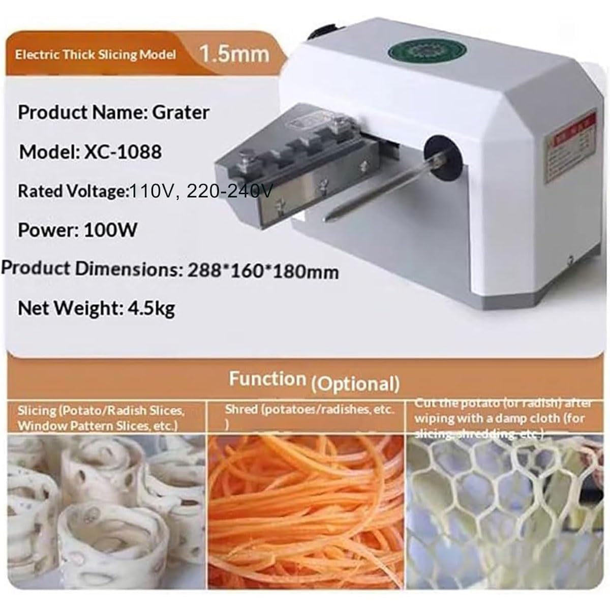 Máquina trituradora eléctrica 3 en 1 de verduras, cortador de verduras en espiral/trituradora/cortador de malla con 3 moldes, cascada comercial y parrilla de patatas para uso doméstico y restaurante