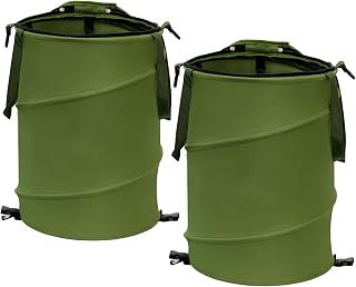 Reusable Lawn and Leaf Garden Bag, Collapsible/Pop Up Trash Can, 18x22 in Garbage Can and Recycling Bin with Lid for Home Storage, Laundry, Camping, Garden (2Pcs-Green 24 Gallons)