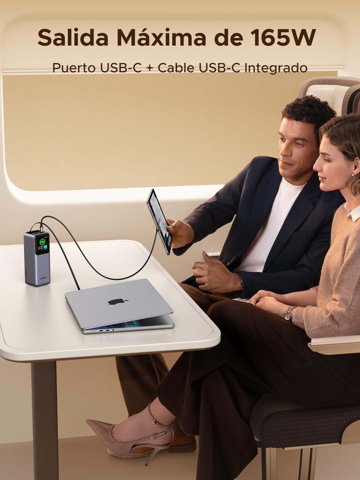 UGREEN Nexode Pro 165W Power Bank 20000mAh Batería Externa USB C PD 100W | Carga Rápida, 3 EN 1, Cable Rétractable, 2 Puertos 1C1A, Pantalla TFT, Cargador PC, Compatible con iPhone 17 16 15 Galaxy S26
