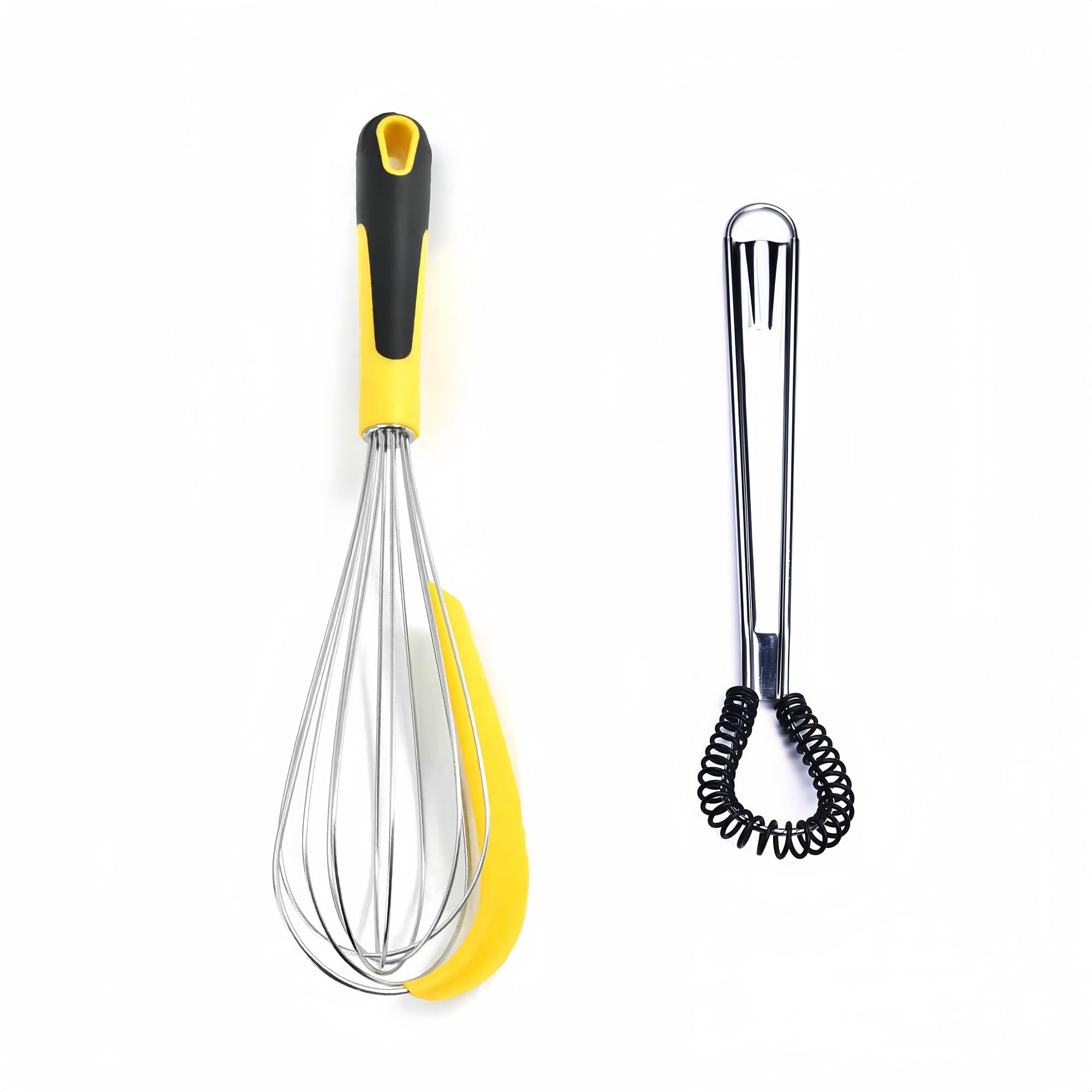 Ballon Egg Whisk Beater and Mini Flat Spring Egg Whisk Coil Set |12" Integrated Bowl Scraper Whisk