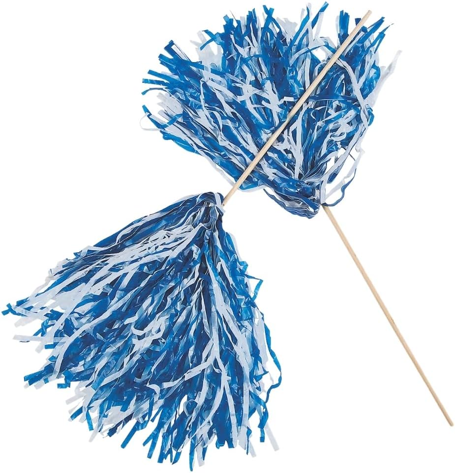 Fun Express Royal Blue and White Cheer Pom Poms - Set of 24 - School Spirit Toys and Supplies