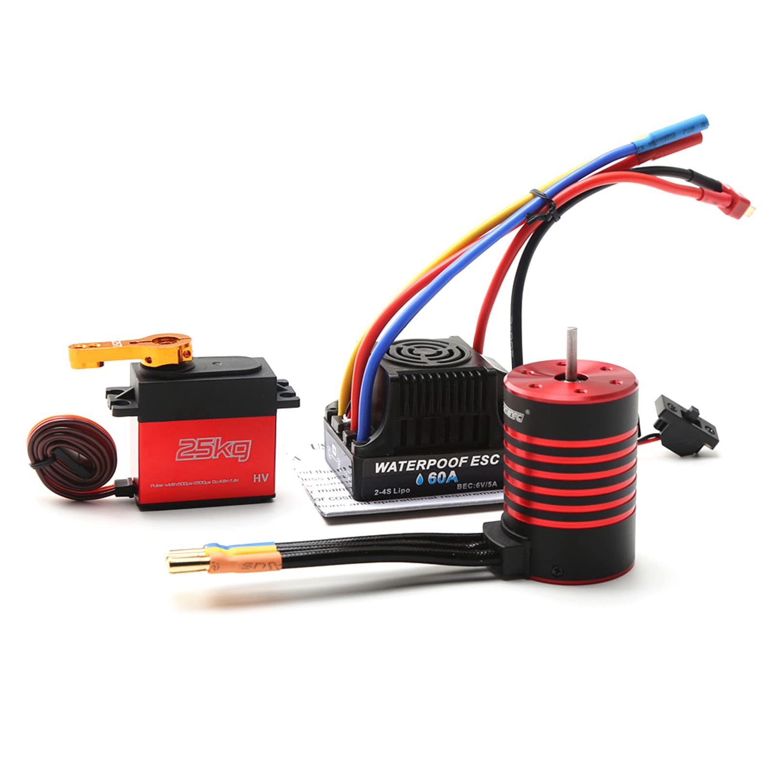 Silnik bezszczotkowy, HUIOP 3650 silnik bezszczotkowy 3600KV Wodoodporny silnik 60A ESC T Plug 25KG Servo do 1/10 RC Samochód ciężarowy, silnik do samochodu 1/10 RC