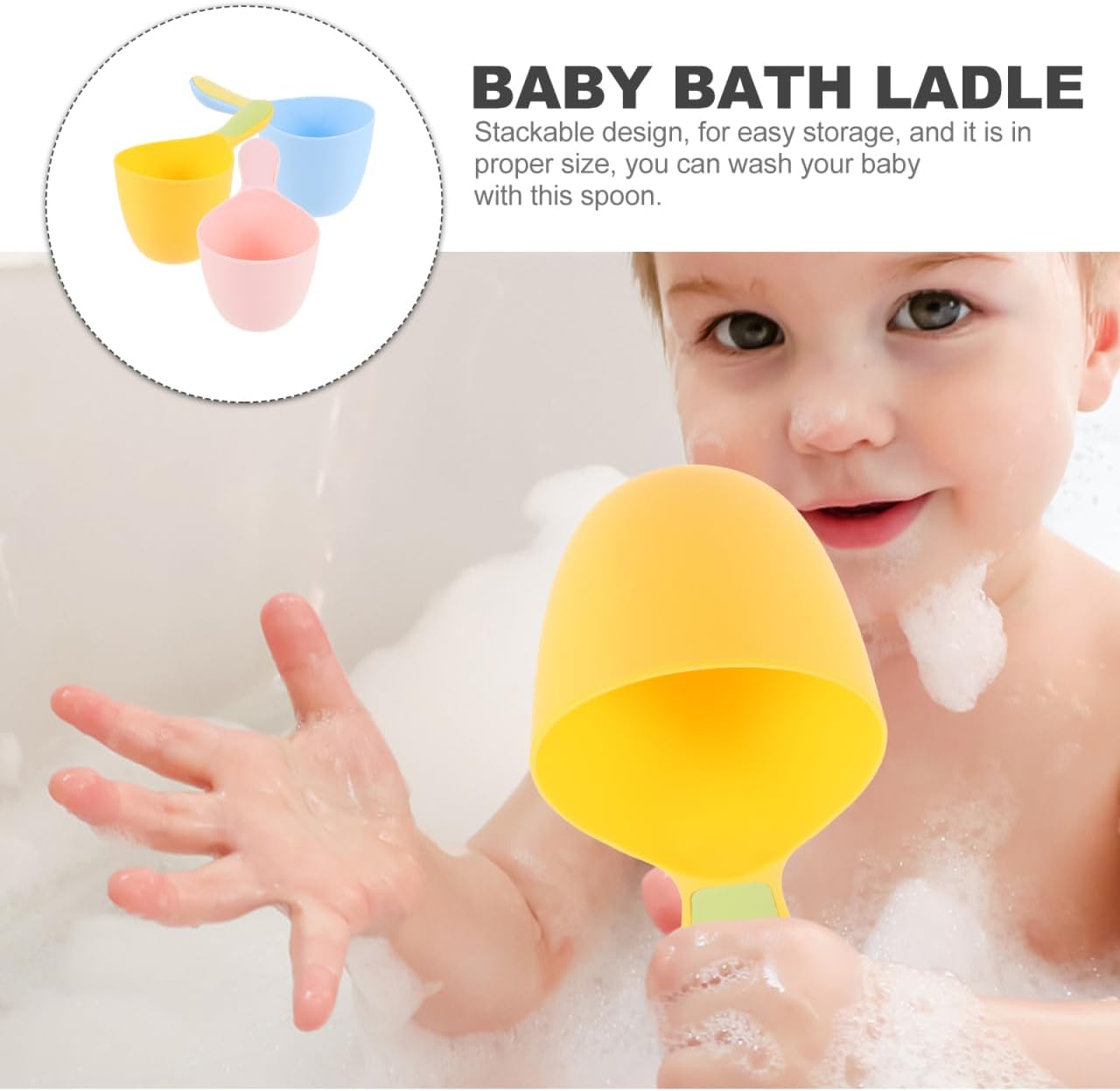 3-Pack Plastic Water Ladles 7.08X4.13X3.93In Multi-Purpose Water Scoop Cups for Baby Bath Hair Shampoo Kitchen Use Stackable Design