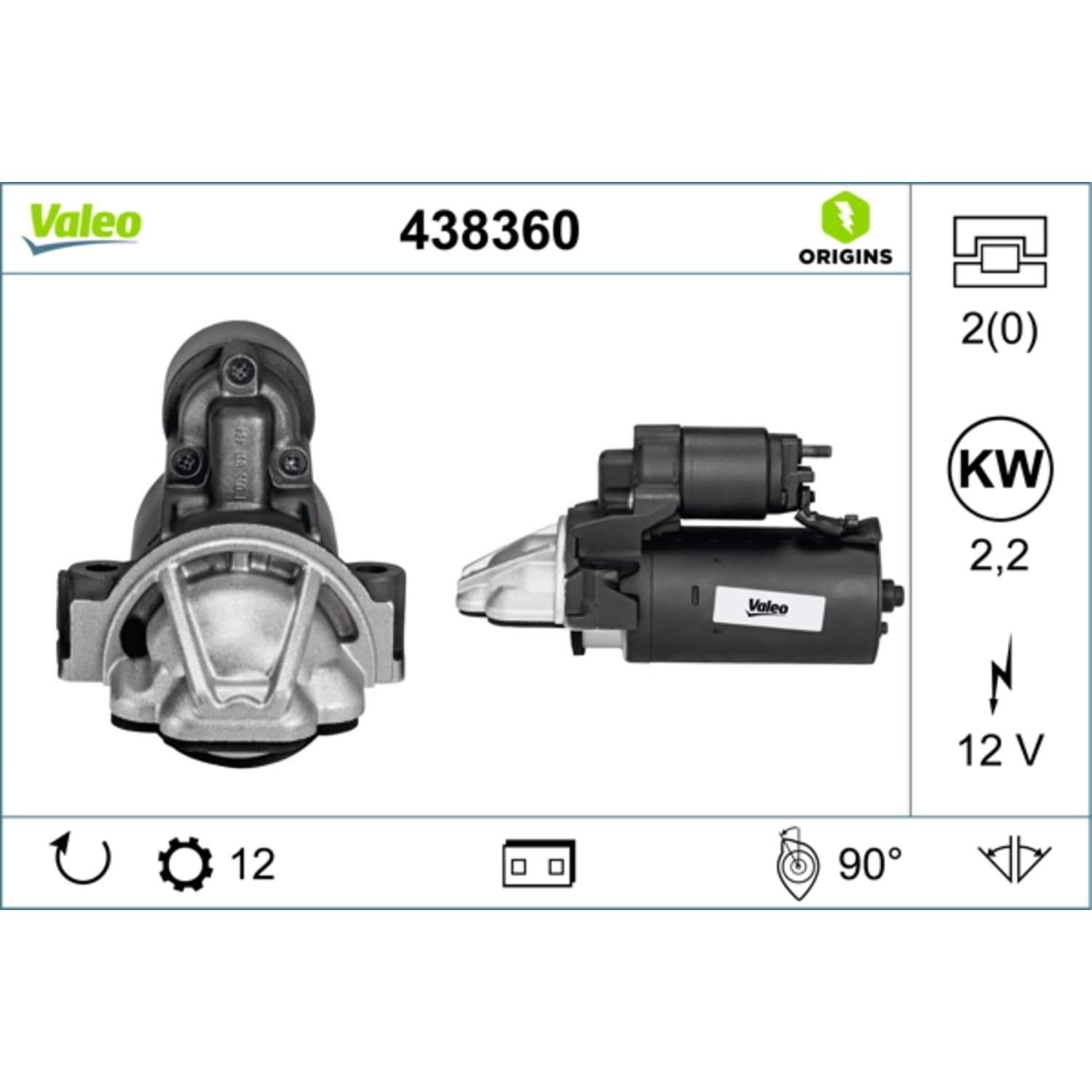 Valeo Démarreur 438360-2,2 kW - 12 Dents - 12 V