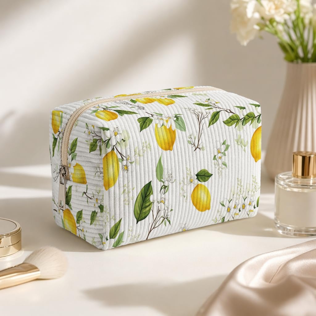 Portable Makeup Organizer for Skincare Hygiene Purse Brushes Lipstick Nail Polish,Toiletry Kit for Women,Cute Makeup Bag & Travel Essentials (Lemon) image 2