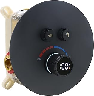Round Digital Display Shower Valve 2 Way Shower Mixing Valve Concealed Installation Can Use All the Time Matte Black