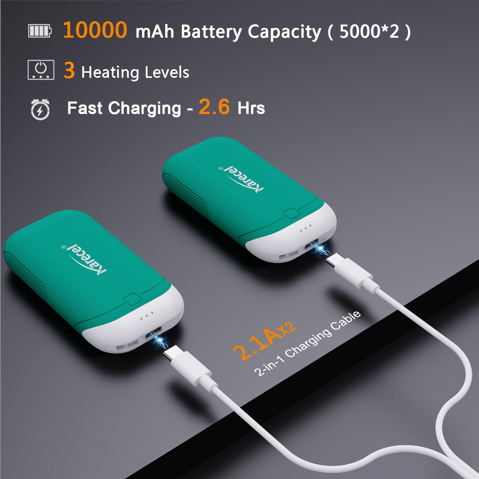 Chauffe-mains Rechargeable Karecel 10000mAh – Silicone Double Face – Lot De 2 – Jusqu'à 14h