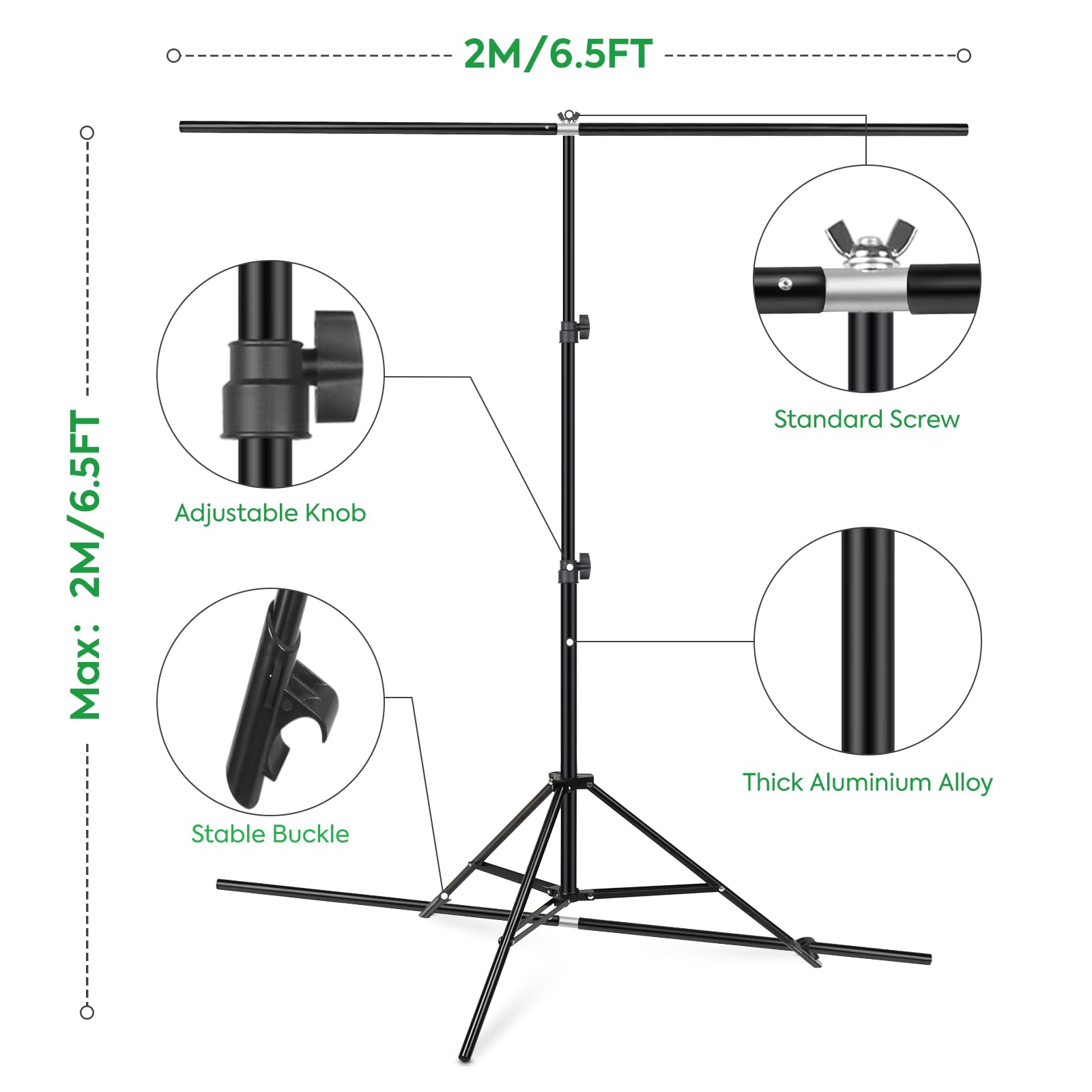 Greenscreen con supporto, 2,6 x 2 m, supporto per sfondo fotografico con Chromakey, per YouTube, video, studio fotografico, streaming, giochi, TikTok