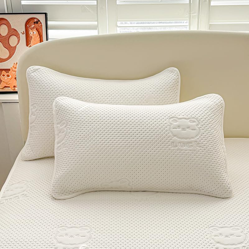 Waterproof Mattress Protector Fitted Sheet with Stretchable Pockets Deep Sleep Noiseless Soft Breathable Mattresses Cover for Bed White
