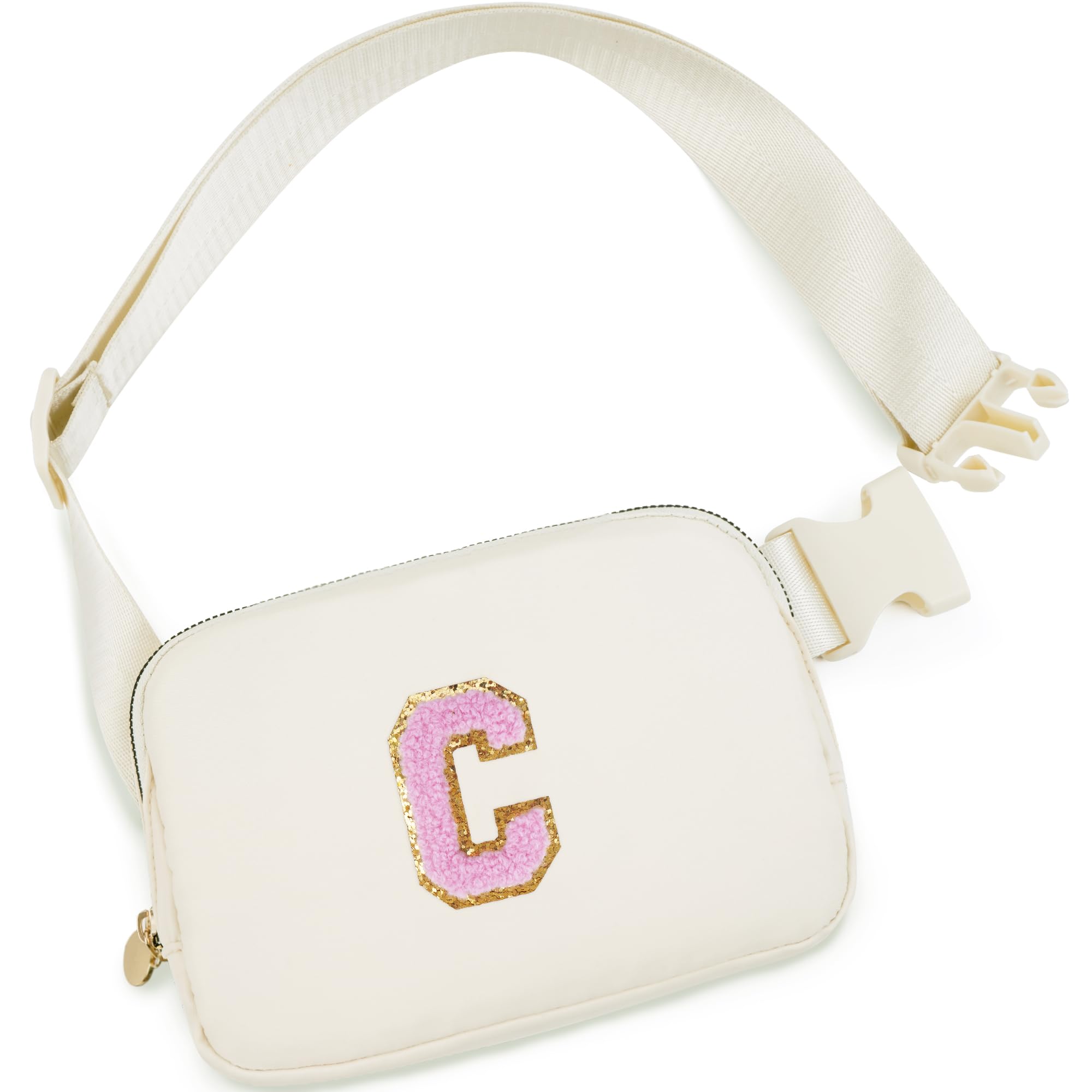 Uygafly Gifts for Girls Kids,Initial Fanny Pack Crossbody Purse Cream,C