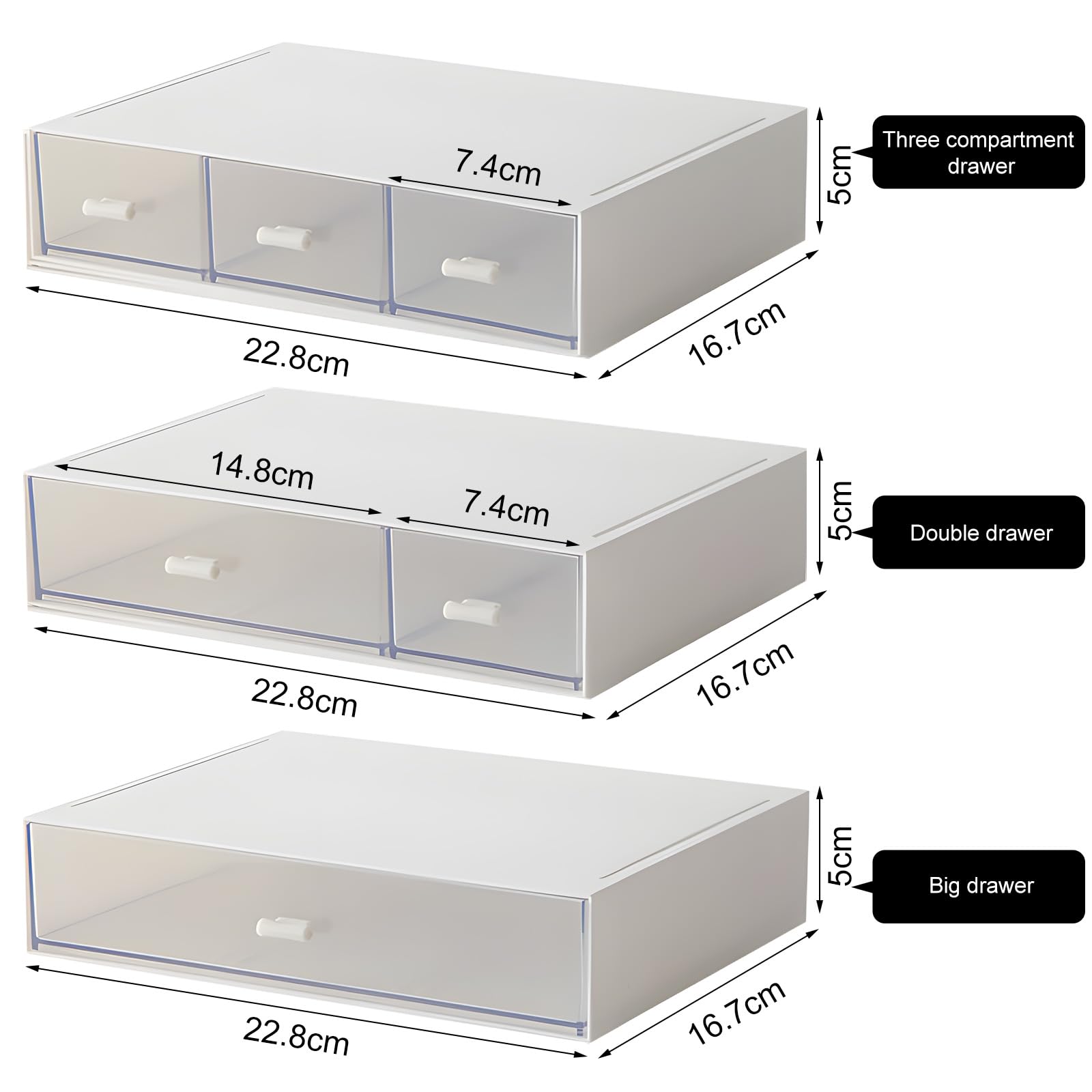 Schreibtisch-Organizer, stapelbare Organizer, Schreibtisch-Schubladen, Kunststoff-Aufbewahrungsbox, Schublade für Sammlung, kleine Gegenstände, Kosmetik, Büro-Organisation, 6 Schubladen, Weiß, große