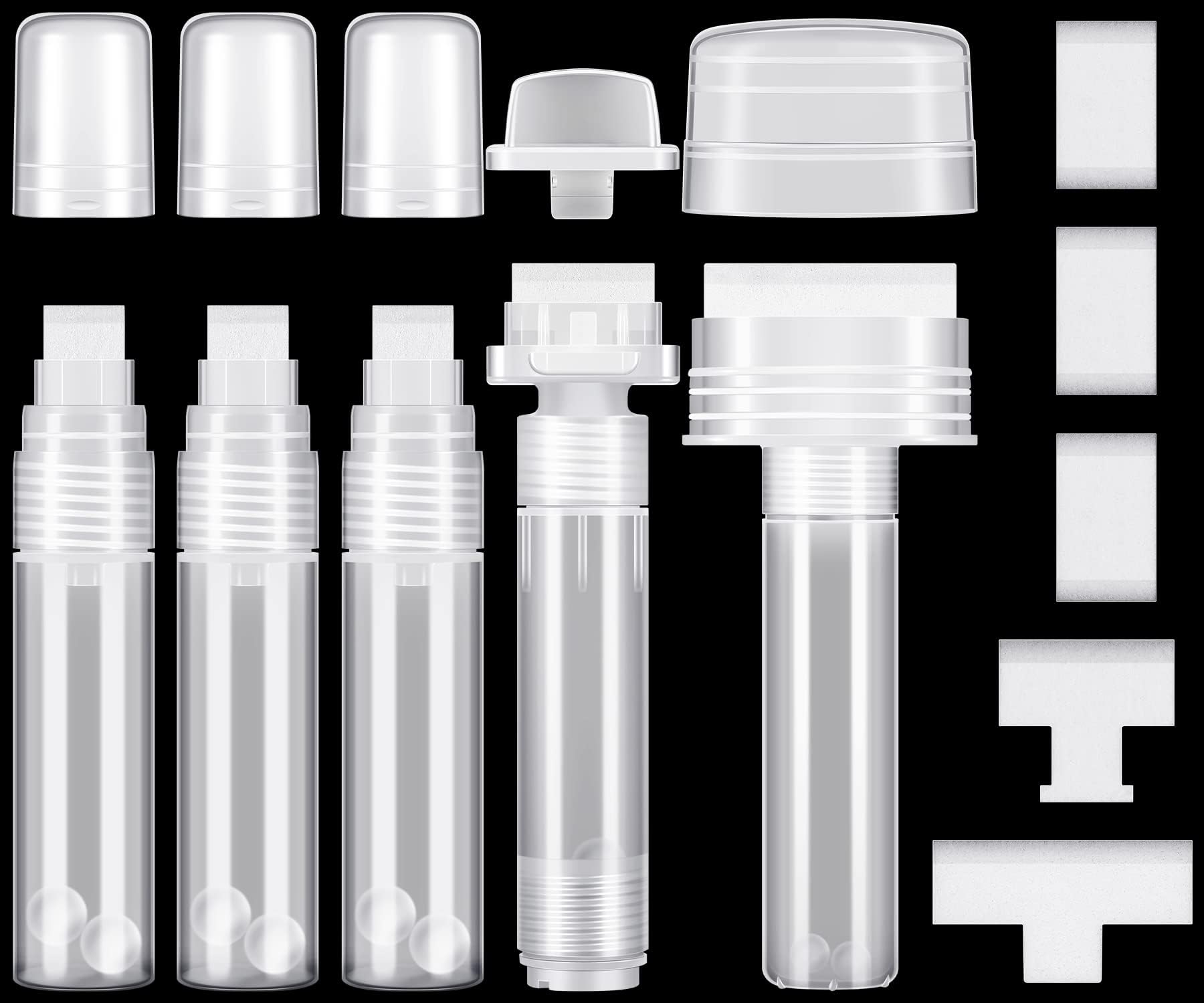 Yexiya 5 Pack Refillable Acrylic Paint Markers Kit Empty Touch up Pens Fillable White Graffiti Flat Head Clear for Walls Art Painting Crafts Kit DIY with 5 Replacement Heads(50 mm, 30 mm, 15 mm)