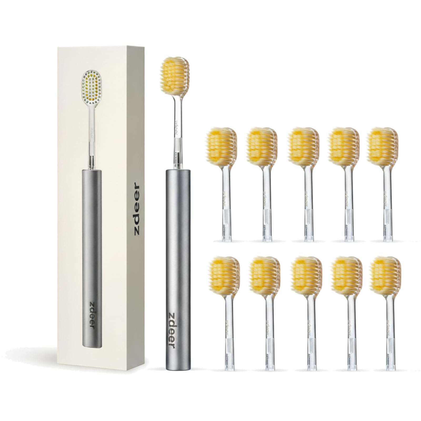 zdeer Store ZDEER Ultra Soft Bristle Toothbrush for Adults with Sensitive Gums, Aluminum Alloy + ABS Handle with 11 Replaceable Wide Soft Gum Care Heads