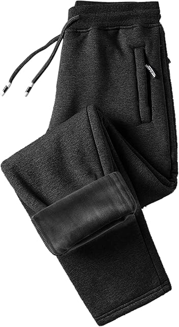 HshDUti Mens Joggers Loose Fit Tracksuit Bottoms Zip Pockets Casual Fleece Jogger Sweatpants Men Winter Warm Fleece Plush Thermal Trousers Black B M