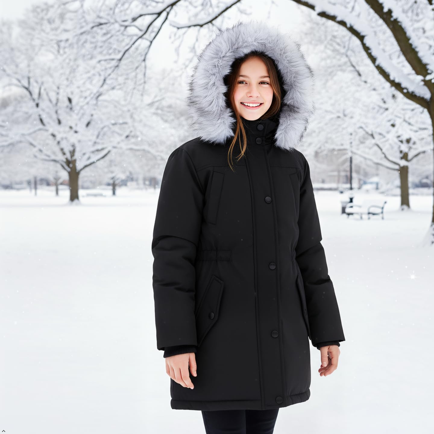 Sunny Sprout Manteau fille hiver - Doudoune capuche fourrée parka coupe-vent imperméable
