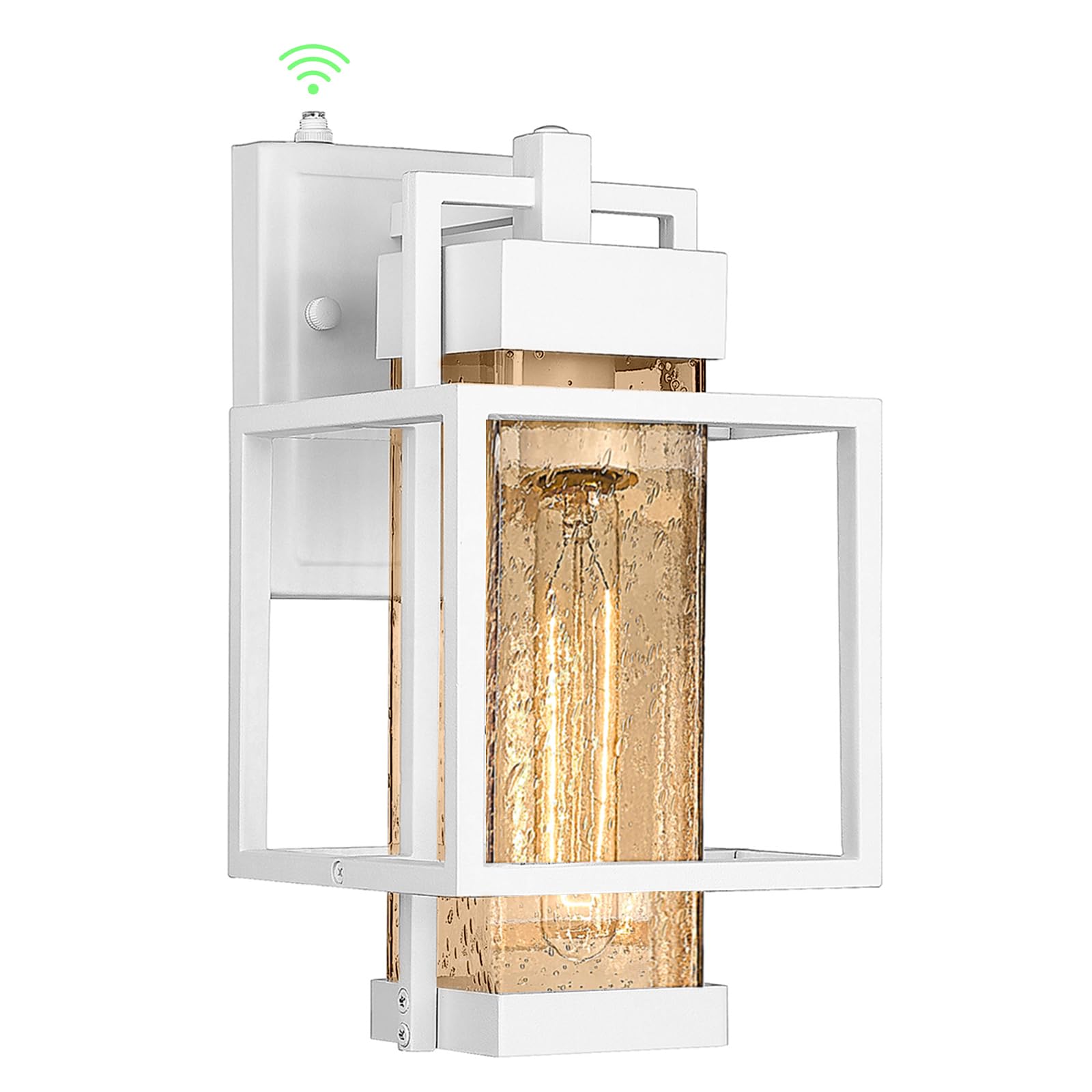 Outdoor Wall Light, Exterior Waterproof Wall Sconce Light Fixture Anti-Rust Wall Mount Light with Amber Seeded Glass Shade, E26 Socket Wall Lamp for Porch(Bulb Not Included)