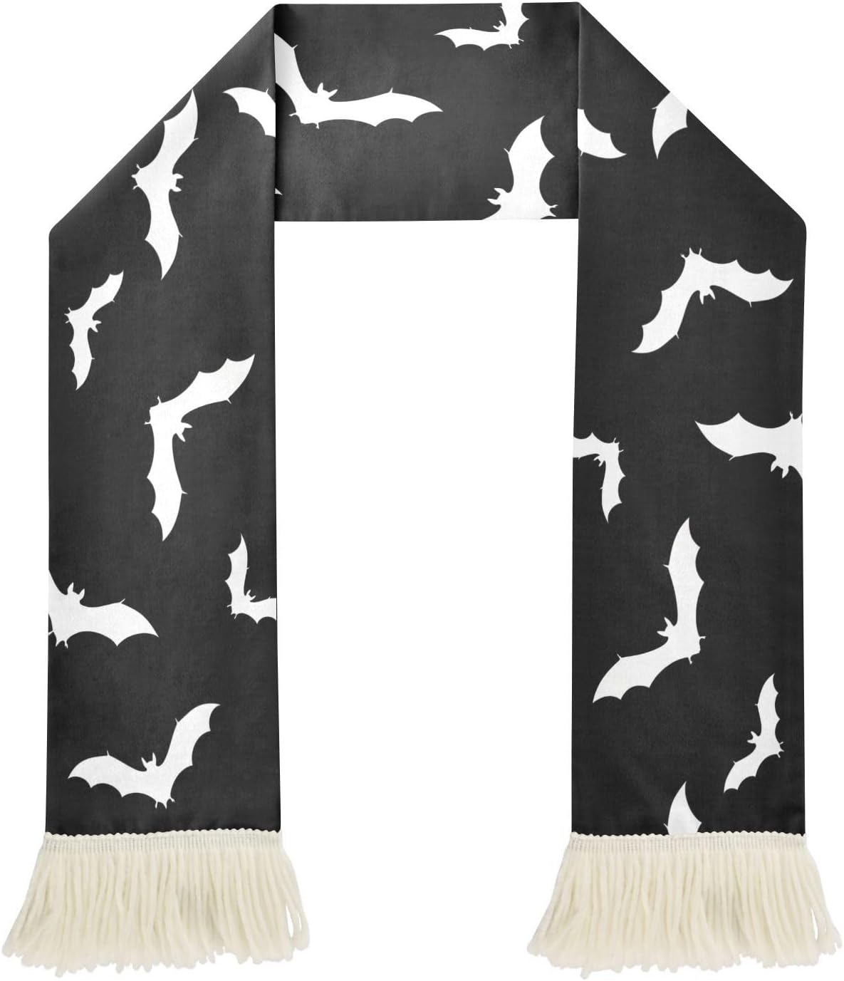 CHIFIGNO White Bat Black Sports Fan Scarf with Fringe, Soft Absorbent Polyester Soccer Scarf for Cheering, Quick Dry Sweat Towel Wrap